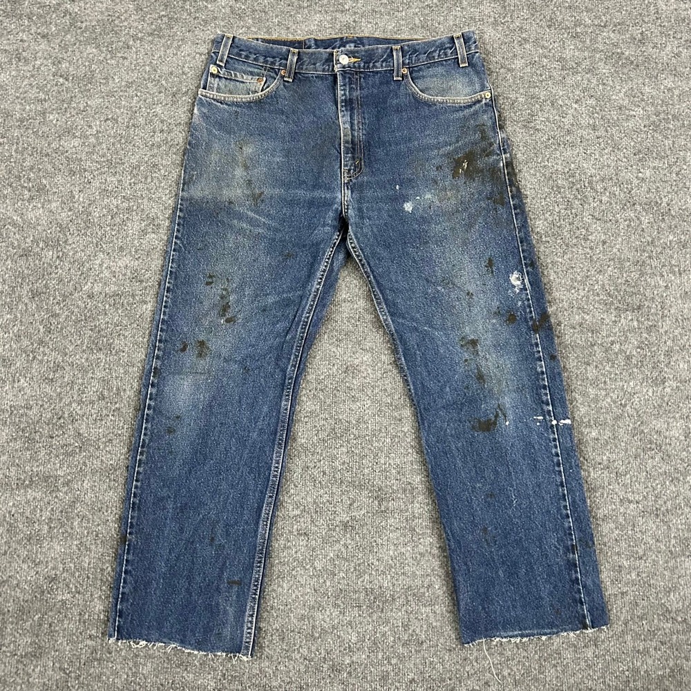 Levi's Jeans Mens Size 36 Blue 505 Regular Straight Paint Splatter Distressed